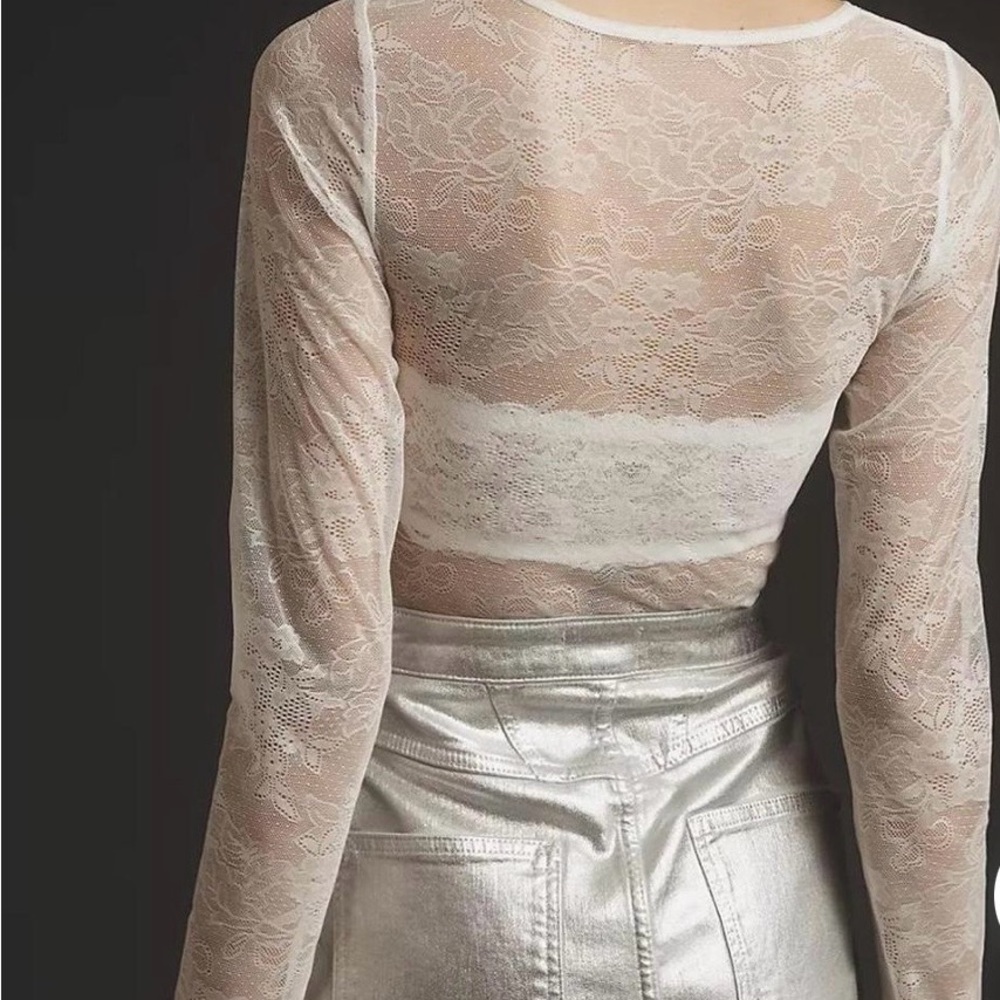 Anthropologie Sheer Lace Long Sleeve Bodysuit